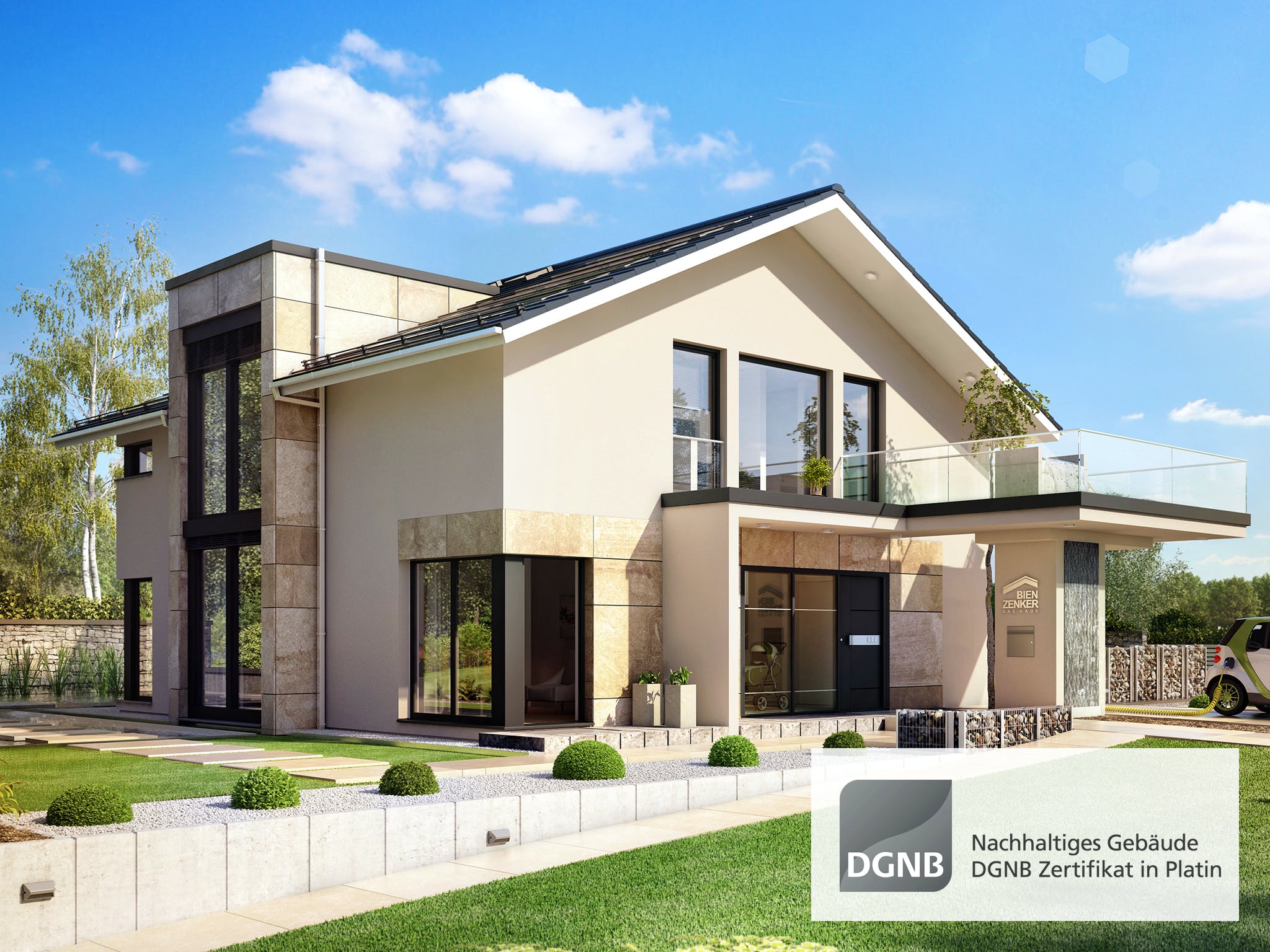 Fertighaus CONCEPT-M 163 München von Bien-Zenker Schlüsselfertig ab 526079€, Satteldach-Klassiker Außenansicht 1