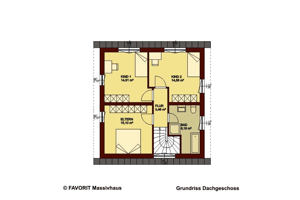 Massivhaus Creativ Sun 116 von Favorit Massivhaus Schlüsselfertig ab 314930€, Pultdachhaus Grundriss 2