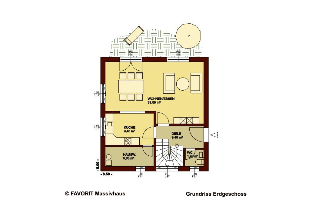 Massivhaus Creativ Sun 116 von Favorit Massivhaus Schlüsselfertig ab 314930€, Pultdachhaus Grundriss 1