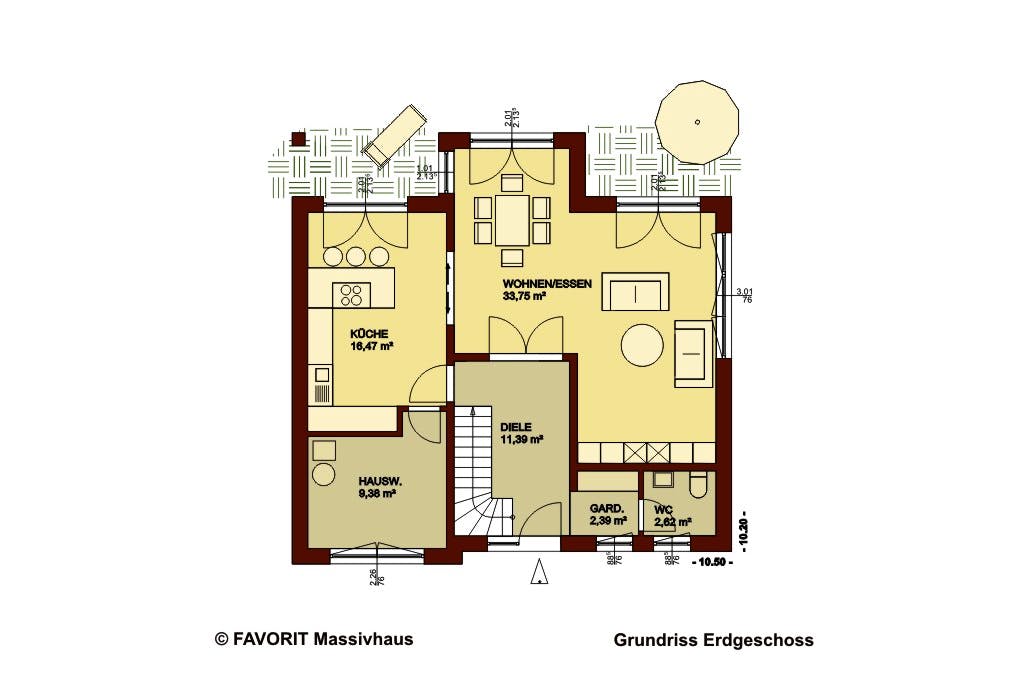 Massivhaus Creativ Sun 141 von Favorit Massivhaus Schlüsselfertig ab 392880€, Satteldach-Klassiker Grundriss 1