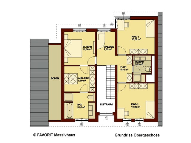 Massivhaus Creativ Sun 183 von FAVORIT Massivhaus Schlüsselfertig ab 506410€, Pultdachhaus Grundriss 2