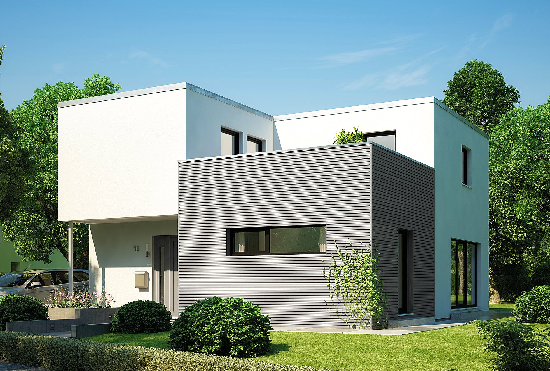 Fertighaus Cubus 162 von Hanse Haus Schlüsselfertig ab 392436€, Cubushaus Außenansicht 1