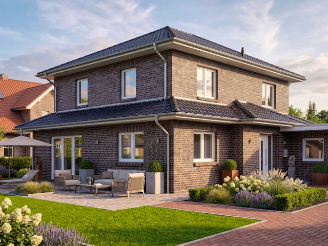 Massivhaus Pagode 162 von AMR-Wohnbau Schlüsselfertig ab 405000€, Stadtvilla Außenansicht 1