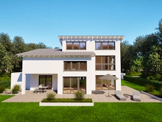 Massivhaus Entwurf CS211 von FAVORIT Massivhaus, Pultdachhaus Außenansicht 8