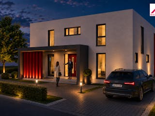 Massivhaus Stadtvilla 202 im Bauhausstill mit LIAPLAN gebaut von Mein Haus Bausysteme, Cubushaus Außenansicht 2