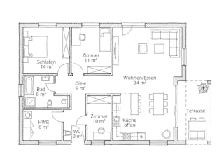 Massivhaus Bungalow 100 von Ever Energy Home, Bungalow Grundriss 2