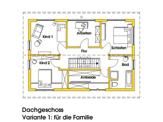 Fertighaus Anke (KfW-Effizienzhaus 40 EE) von Dammann-Haus Schlüsselfertig ab 381800€, Satteldach-Klassiker Grundriss 2