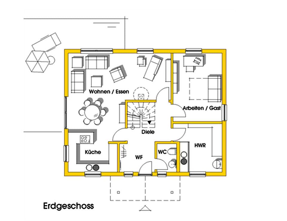 Fertighaus Carmen (KfW-Effizienzhaus 40 EE) von Dammann-Haus Schlüsselfertig ab 372500€, Satteldach-Klassiker Grundriss 1