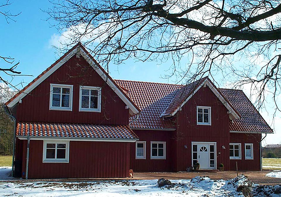 Fertighaus Heidi (KfW-Effizienzhaus 40 EE) von Dammann-Haus Schlüsselfertig ab 368100€, Satteldach-Klassiker Außenansicht 1
