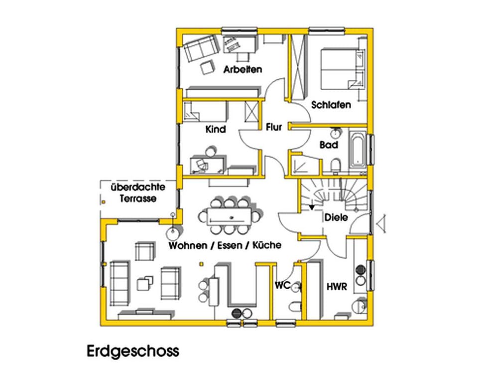 Fertighaus Irina (KfW-Effizienzhaus 40 EE) von Dammann-Haus Schlüsselfertig ab 491900€, Satteldach-Klassiker Grundriss 1
