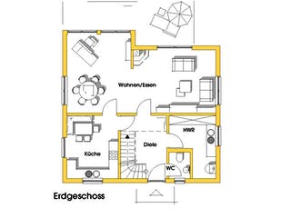 Fertighaus Kathrin (KfW-Effizienzhaus 40 EE) von Dammann-Haus Schlüsselfertig ab 331200€, Satteldach-Klassiker Grundriss 1