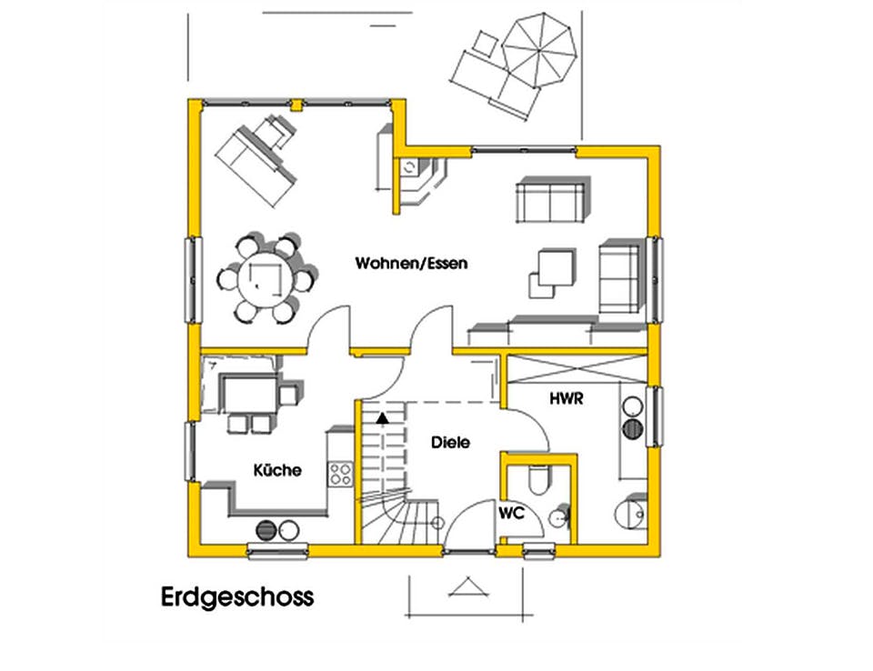Fertighaus Kathrin (KfW-Effizienzhaus 40 EE) von Dammann-Haus Schlüsselfertig ab 331200€, Satteldach-Klassiker Grundriss 1