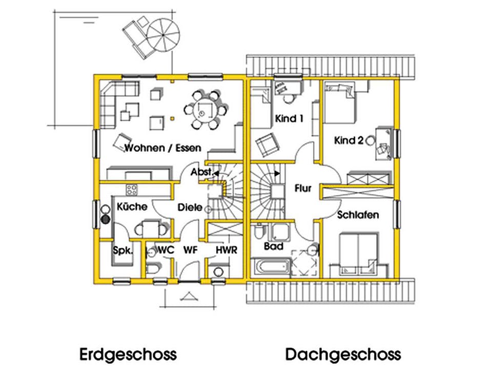 Fertighaus Kerstin 1 (KfW-Effizienzhaus 40 EE) von Dammann-Haus Schlüsselfertig ab 292900€, Satteldach-Klassiker Grundriss 1
