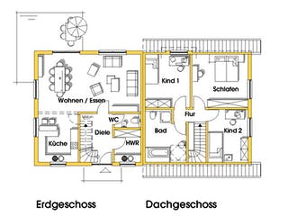 Fertighaus Kerstin 1 (KfW-Effizienzhaus 40 EE) von Dammann-Haus Schlüsselfertig ab 292900€, Satteldach-Klassiker Grundriss 2