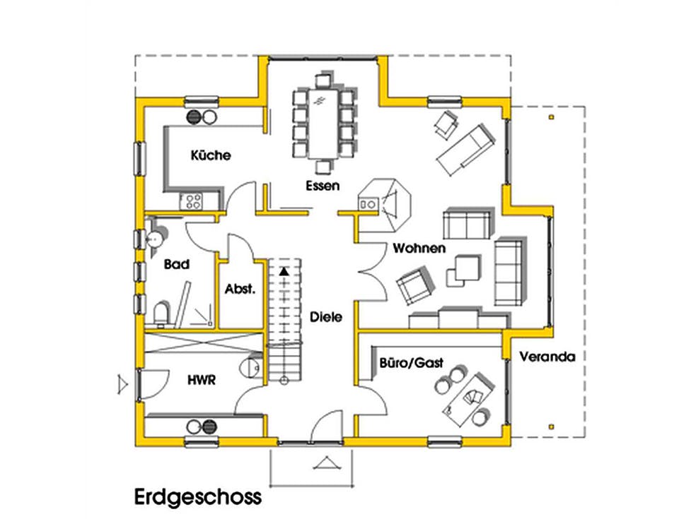 Fertighaus Margret (KfW-Effizienzhaus 40 EE) von Dammann-Haus Schlüsselfertig ab 508800€, Pultdachhaus Grundriss 1