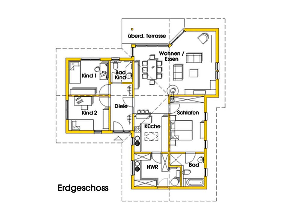 Fertighaus Natalie 2 (KfW-Effizienzhaus 40 EE) von Dammann-Haus Schlüsselfertig ab 358600€, Bungalow Grundriss 1