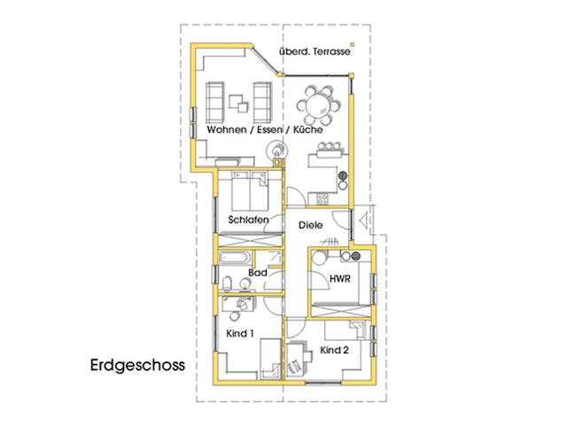 Fertighaus Natalie 3 (KfW-Effizienzhaus 40 EE) von Dammann-Haus Schlüsselfertig ab 320300€, Bungalow Grundriss 1