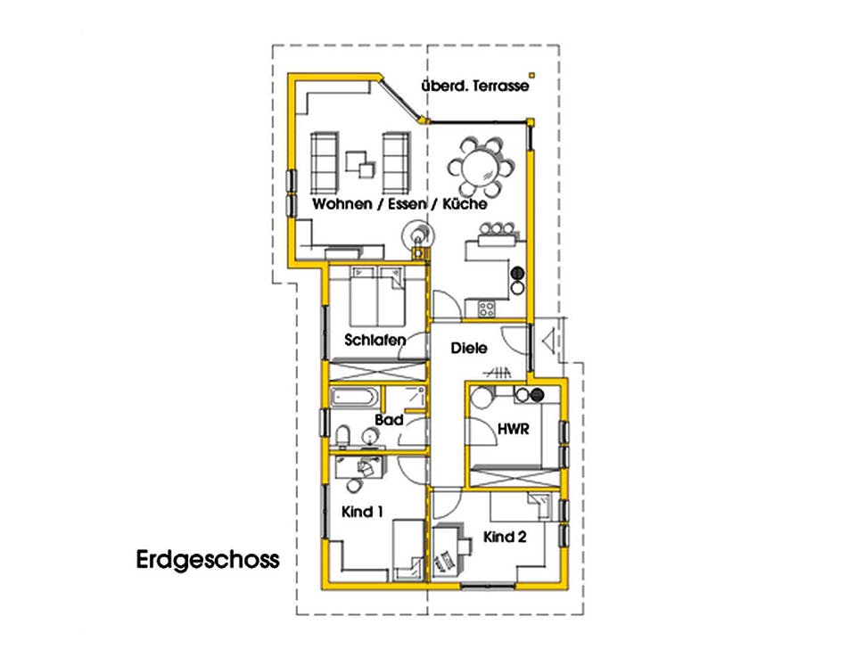 Fertighaus Natalie 3 (KfW-Effizienzhaus 40 EE) von Dammann-Haus Schlüsselfertig ab 320300€, Bungalow Grundriss 1