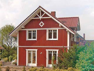 Fertighaus Svantje (KfW-Effizienzhaus 40 EE) von Dammann-Haus Schlüsselfertig ab 350500€, Satteldach-Klassiker Außenansicht 1