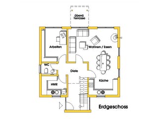 Fertighaus Yvonne (KfW-Effizienzhaus 40 EE) von Dammann-Haus Schlüsselfertig ab 368400€, Pultdachhaus Grundriss 1
