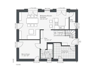 Fertighaus Daylight-E-144 E2 von Danhaus Deutschland Ausbauhaus ab 303551€, Satteldach-Klassiker Grundriss 1