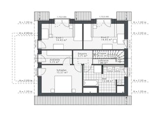 Fertighaus Daylight-E-144 E2 von Danhaus Deutschland Ausbauhaus ab 303551€, Satteldach-Klassiker Grundriss 2