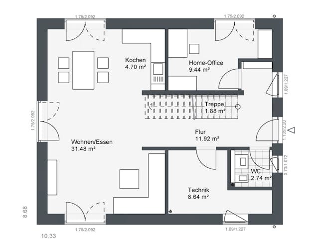 Fertighaus Destiny-E-140 E1 von Danhaus Deutschland, Satteldach-Klassiker Grundriss 1