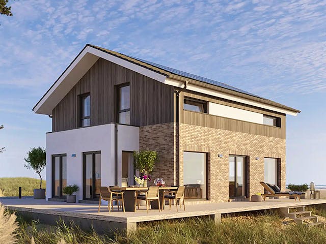 Fertighaus Dreamline-E-125 E4 von Danhaus Deutschland, Satteldach-Klassiker Außenansicht 1 Fertighaus Dreamline-E-125 E4 von Danhaus Deutschland, Satteldach-Klassiker Außenansicht 1