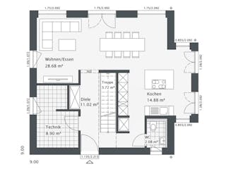 Fertighaus Dreamline-E-125 E4 von Danhaus Deutschland, Satteldach-Klassiker Grundriss 1