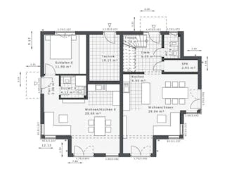 Fertighaus Dynamic-G-183 E2 von Danhaus Deutschland Schlüsselfertig ab 526633€, Satteldach-Klassiker Grundriss 1