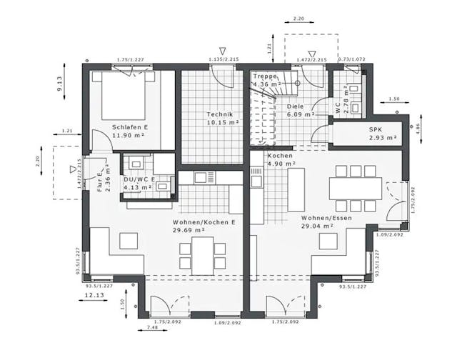 Fertighaus Dynamic-G-183 E2 von Danhaus Deutschland Schlüsselfertig ab 526633€, Satteldach-Klassiker Grundriss 1