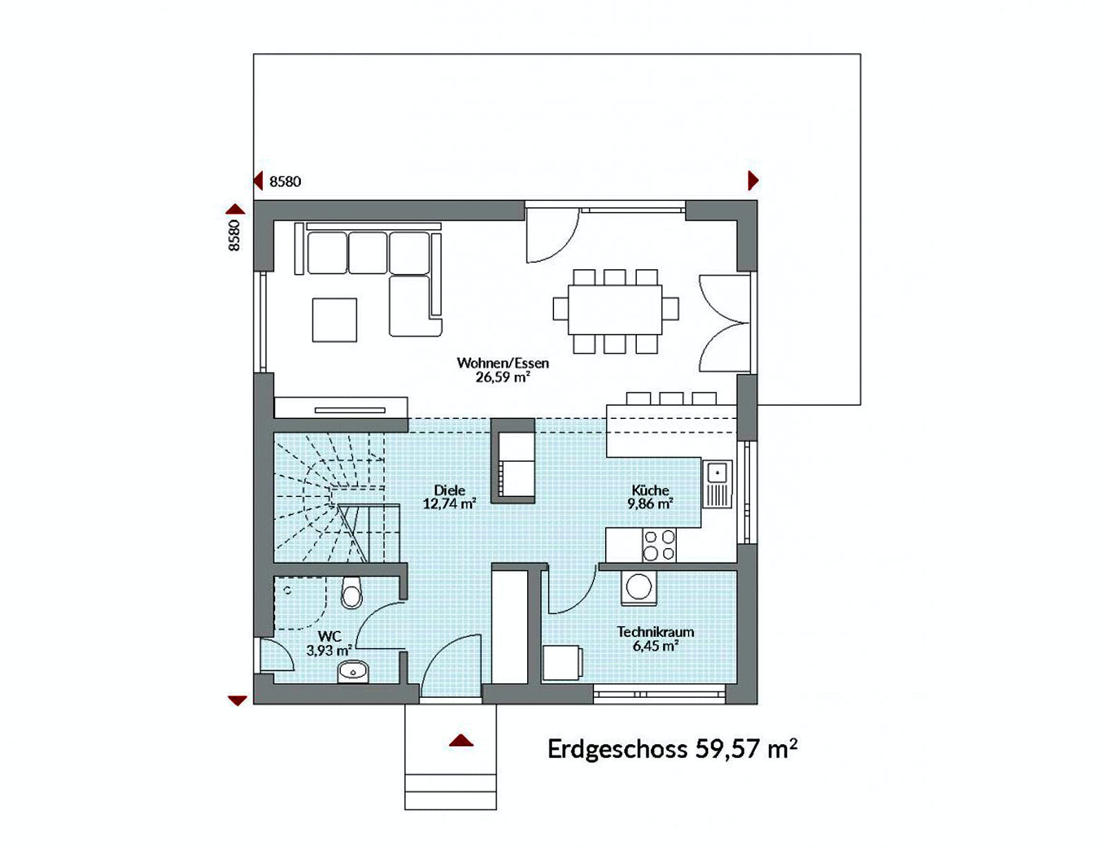 Fertighaus Park 118W von Danwood - Österreich Schlüsselfertig ab 255500€, Stadtvilla Grundriss 1