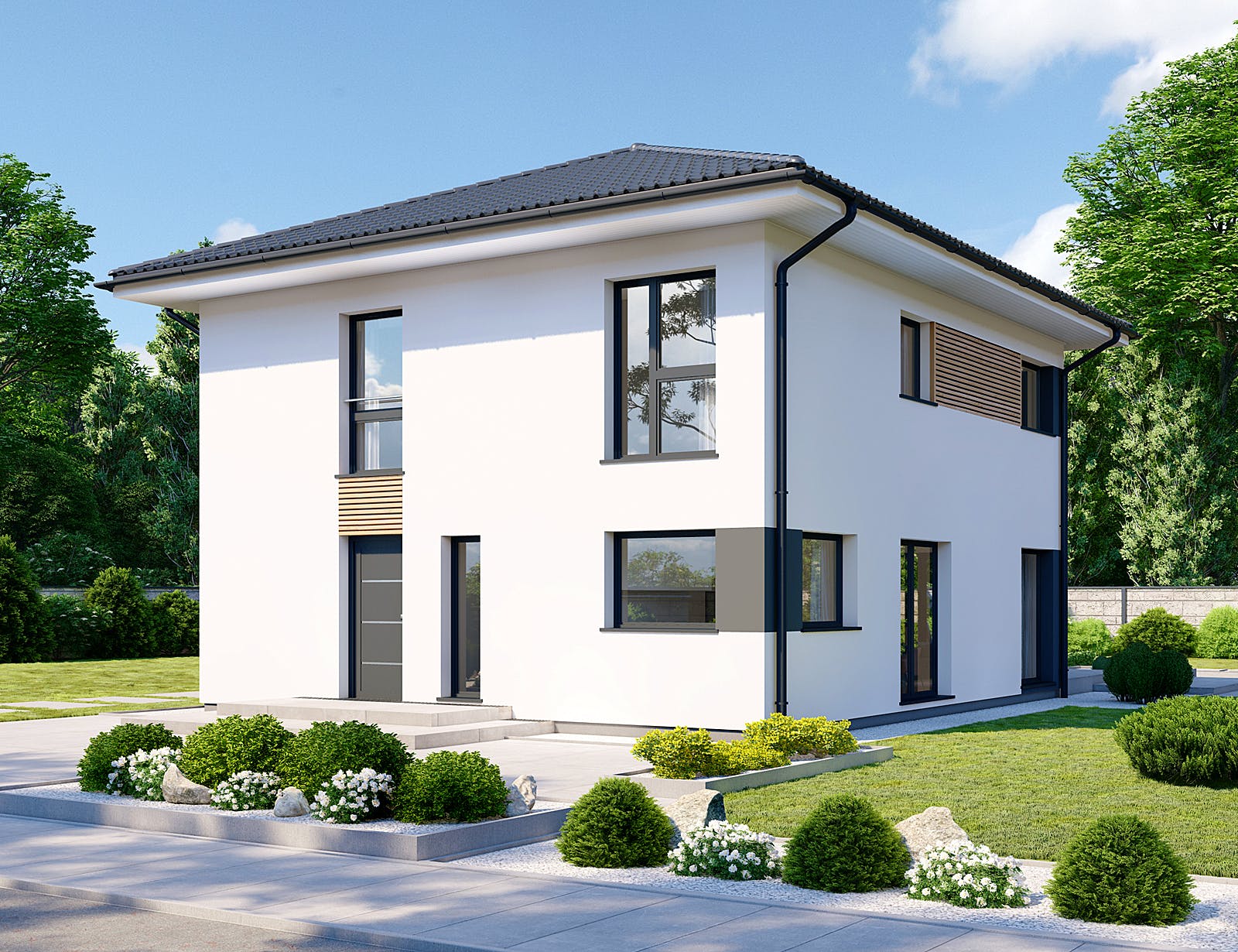 Fertighaus Park 152W von Danwood - Österreich Schlüsselfertig ab 299000€, Stadtvilla Außenansicht 2
