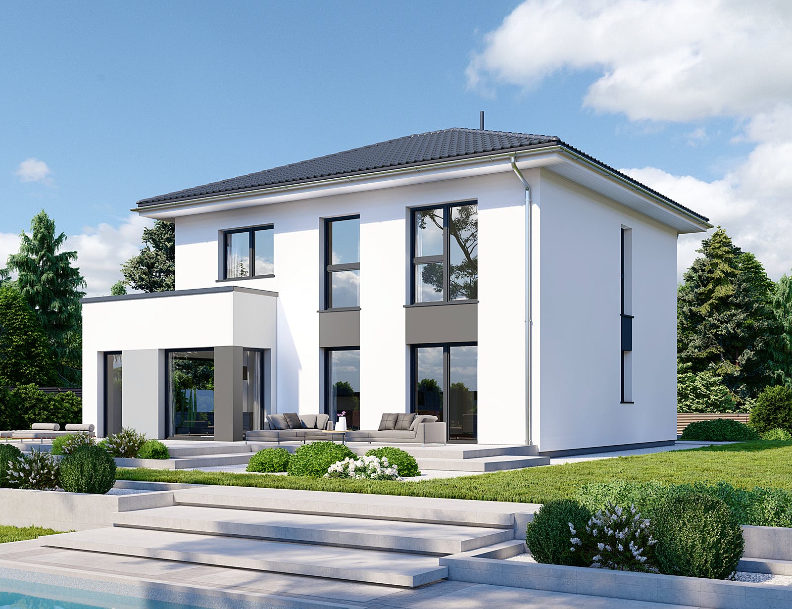 Fertighaus Park 156W von Danwood - Österreich Schlüsselfertig ab 314600€, Stadtvilla Außenansicht 1