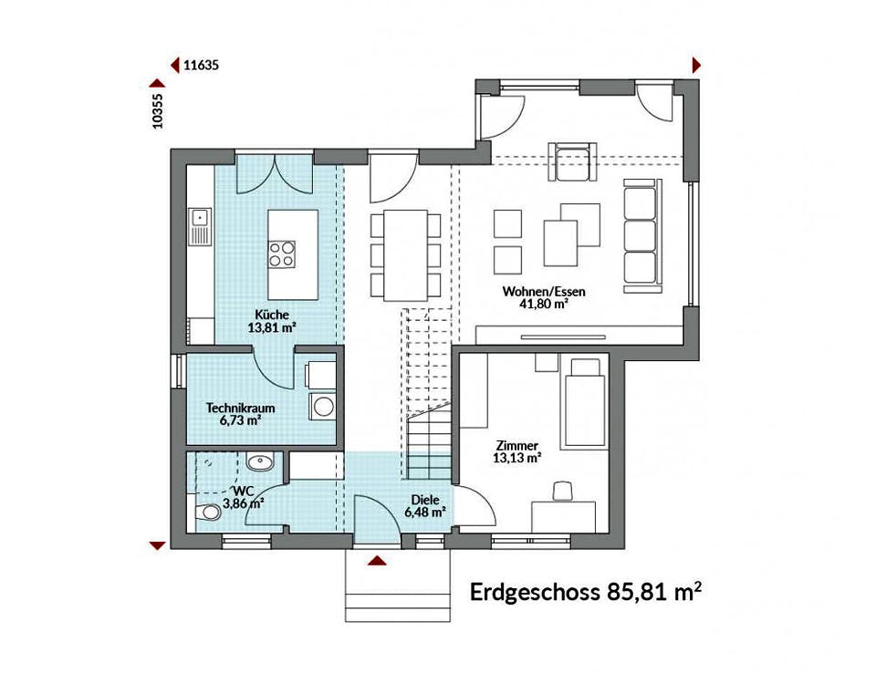 Fertighaus Park 156W von Danwood - Österreich Schlüsselfertig ab 314600€, Stadtvilla Grundriss 1