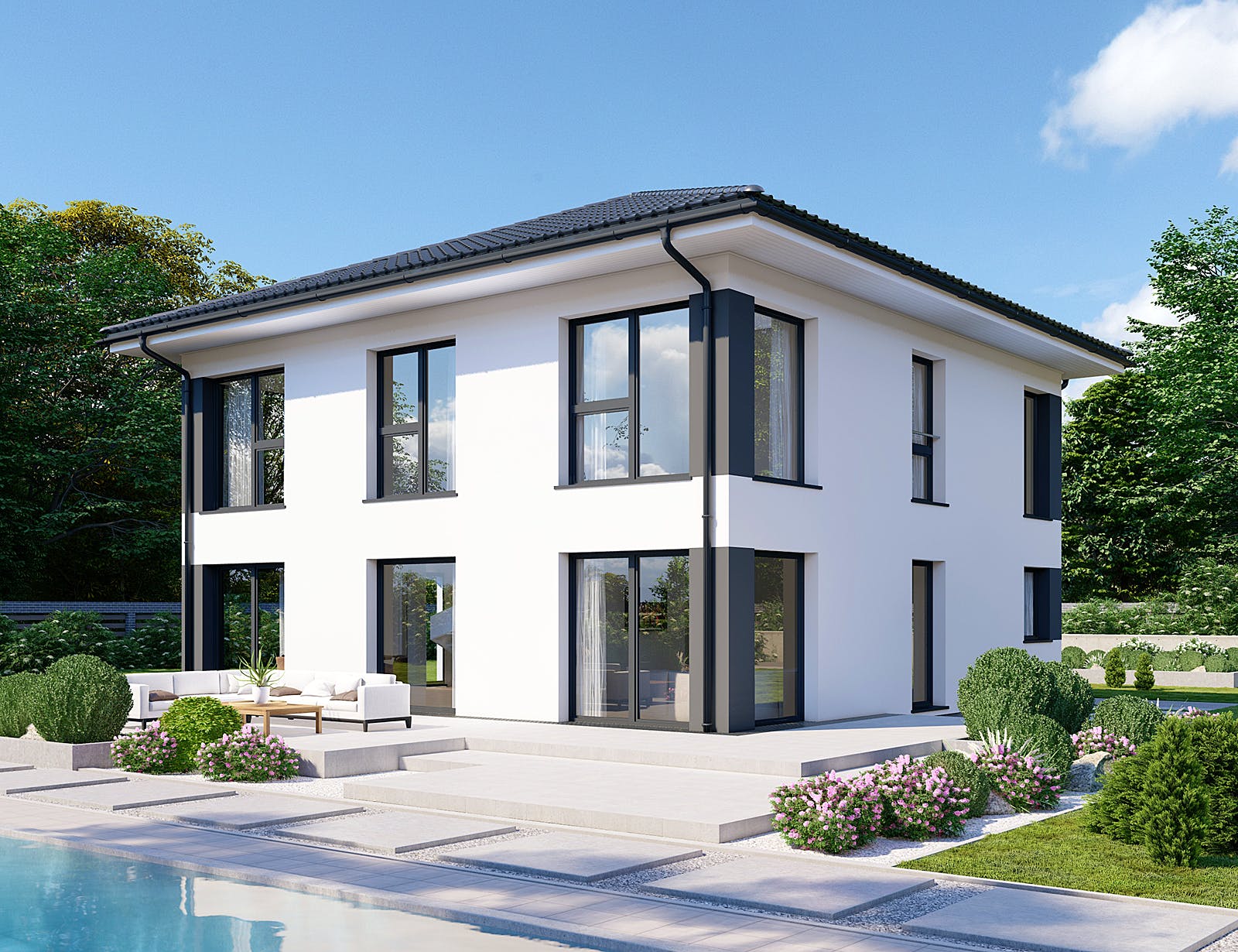 Fertighaus Park 180W von Danwood - Österreich Schlüsselfertig ab 336100€, Stadtvilla Außenansicht 1