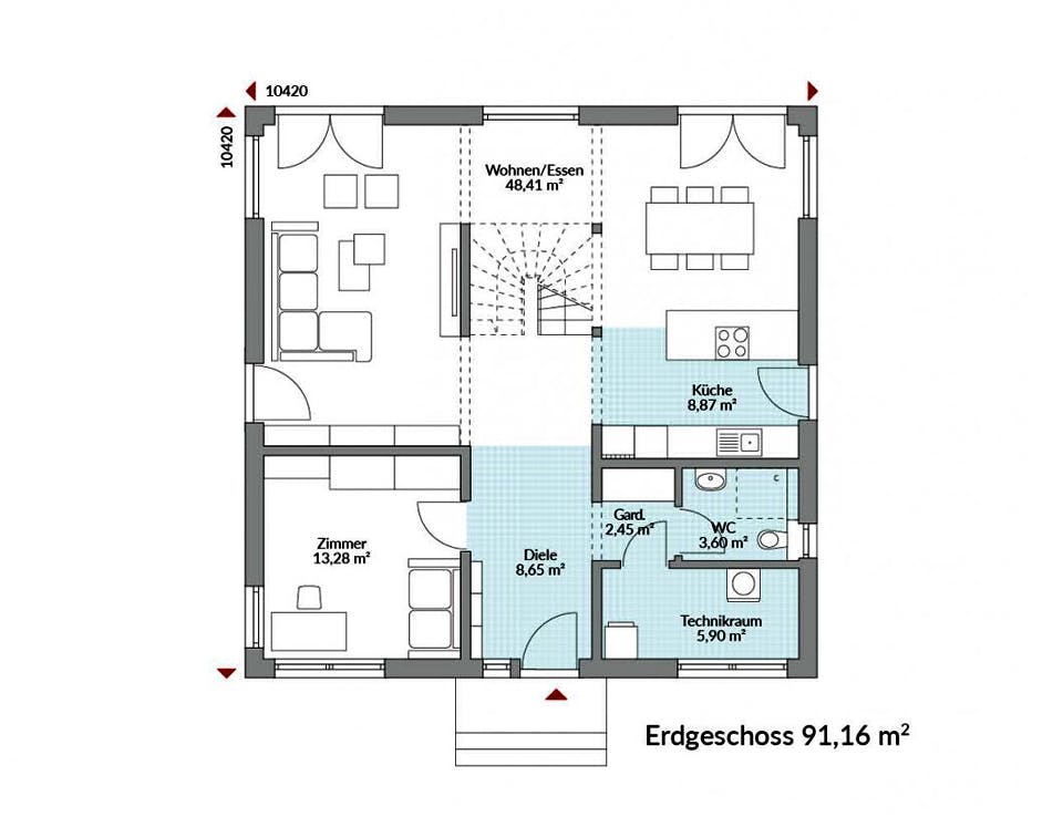 Fertighaus Park 180W von Danwood - Österreich Schlüsselfertig ab 336100€, Stadtvilla Grundriss 1