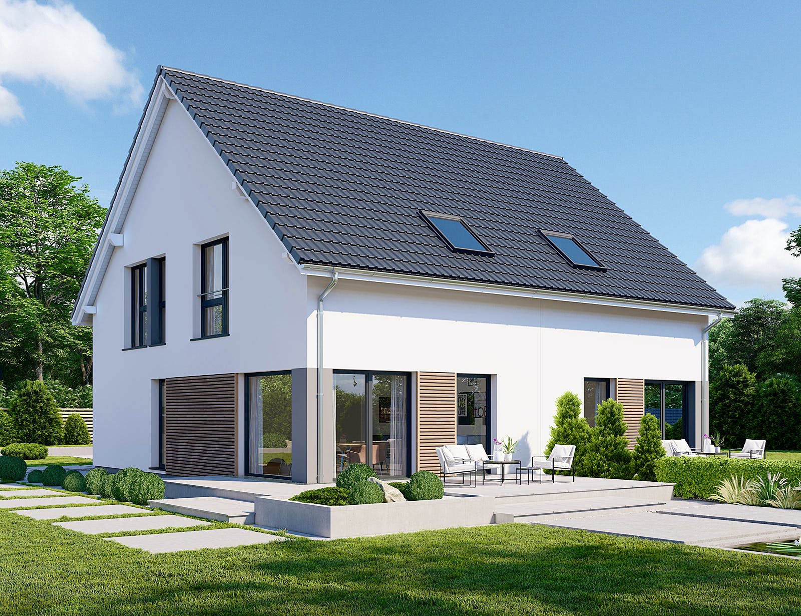 Fertighaus Partner 108 von Danwood - Österreich Schlüsselfertig ab 231400€, Satteldach-Klassiker Außenansicht 2