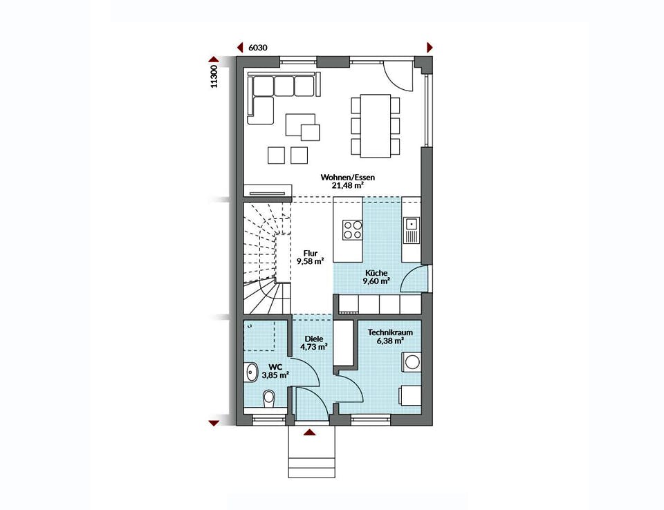 Fertighaus Partner 108 von Danwood - Österreich Schlüsselfertig ab 231400€, Satteldach-Klassiker Grundriss 1