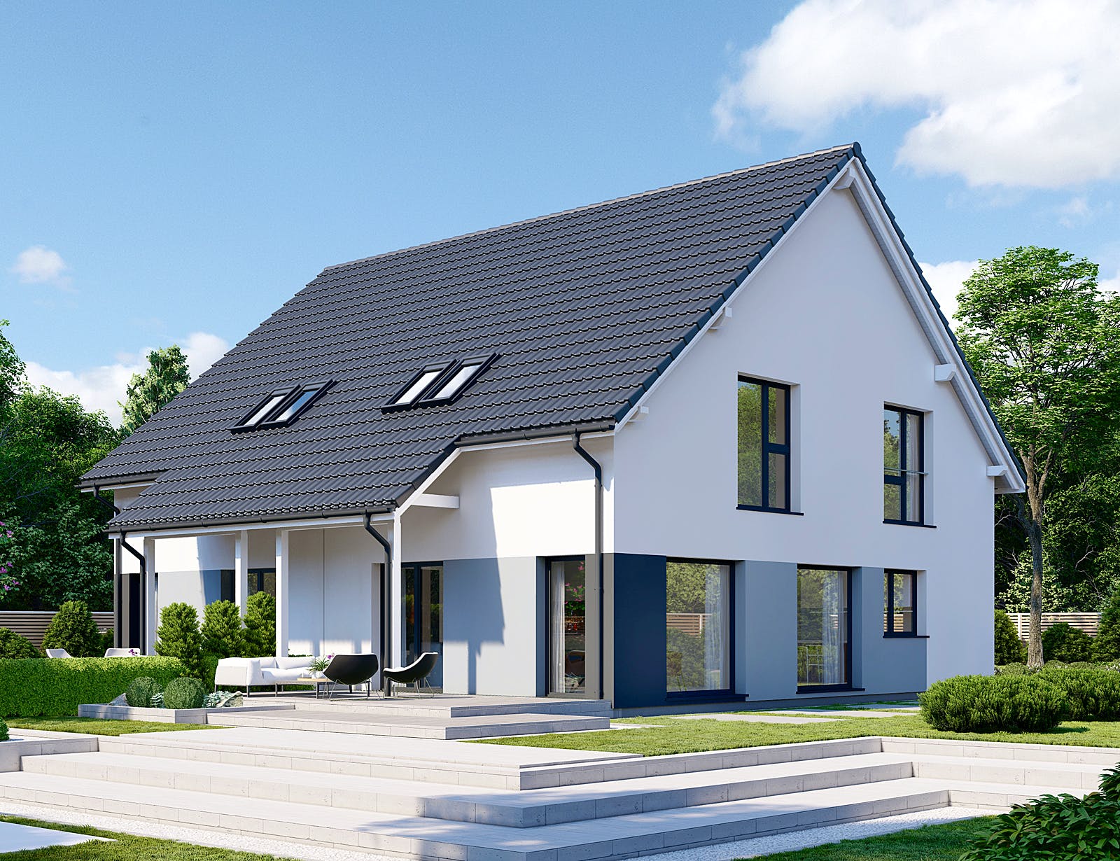 Fertighaus Partner 121 von Danwood - Österreich Schlüsselfertig ab 247600€, Satteldach-Klassiker Außenansicht 1