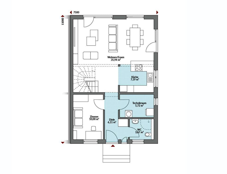 Fertighaus Partner 135 von Danwood - Österreich Schlüsselfertig ab 263200€, Satteldach-Klassiker Grundriss 1