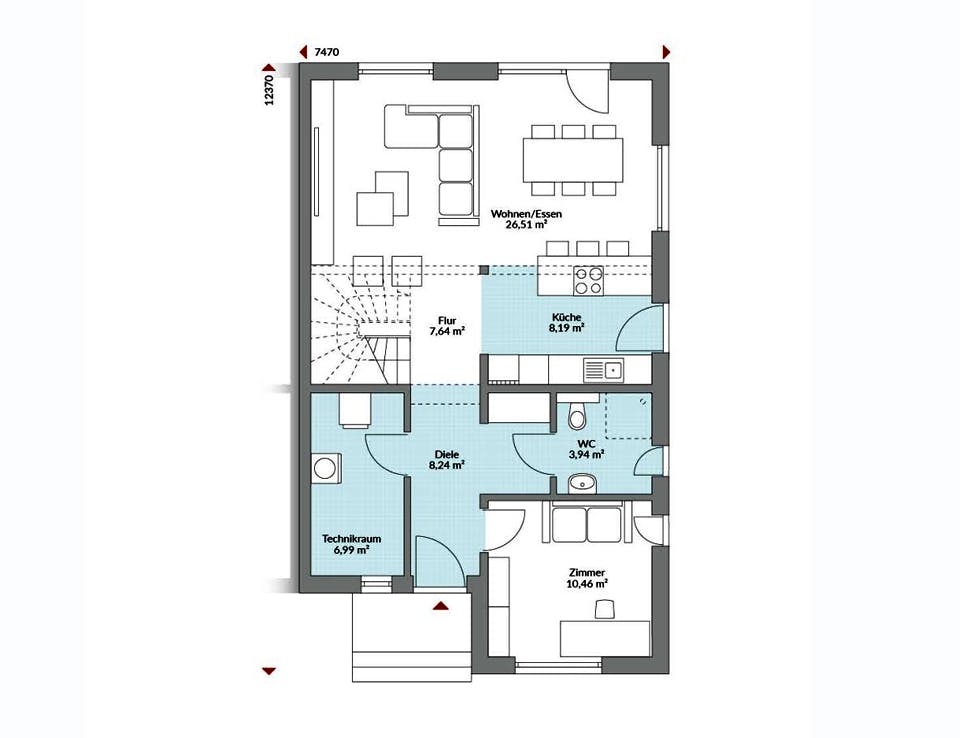 Fertighaus Partner 136 von Danwood - Österreich Schlüsselfertig ab 263000€, Satteldach-Klassiker Grundriss 1