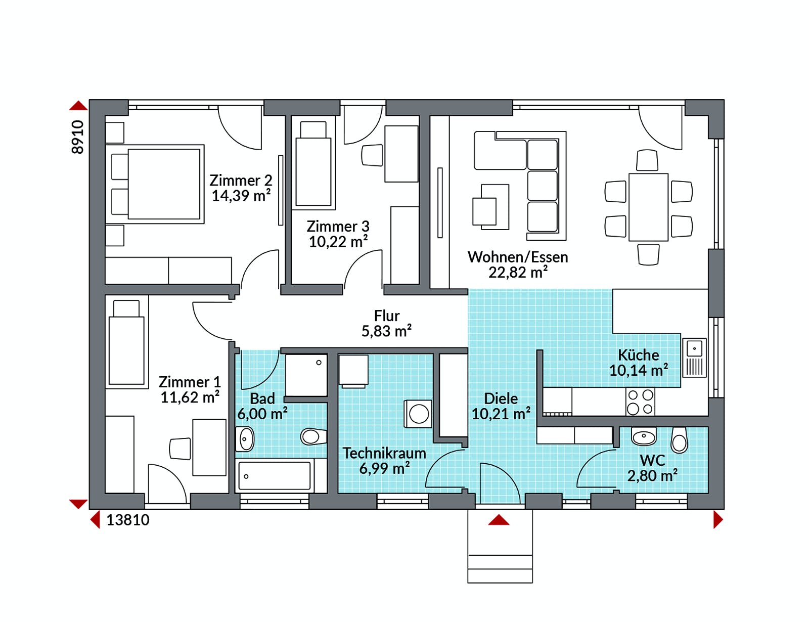 Fertighaus Perfect 101 von Danwood - Österreich Schlüsselfertig ab 221400€, Bungalow Grundriss 1