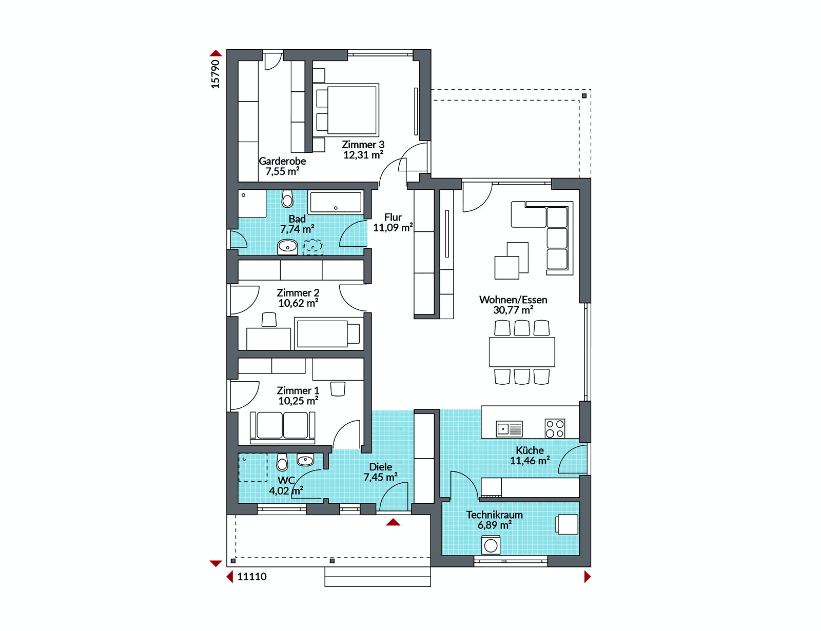 Fertighaus Perfect 120 Cube von Danwood - Österreich Schlüsselfertig ab 279300€, Bungalow Grundriss 1