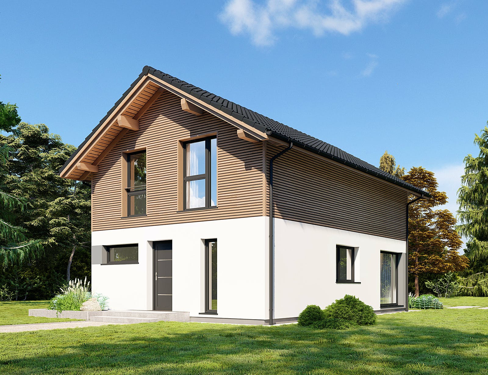 Fertighaus Point 116 von Danwood - Österreich Schlüsselfertig ab 238900€, Satteldach-Klassiker Außenansicht 2