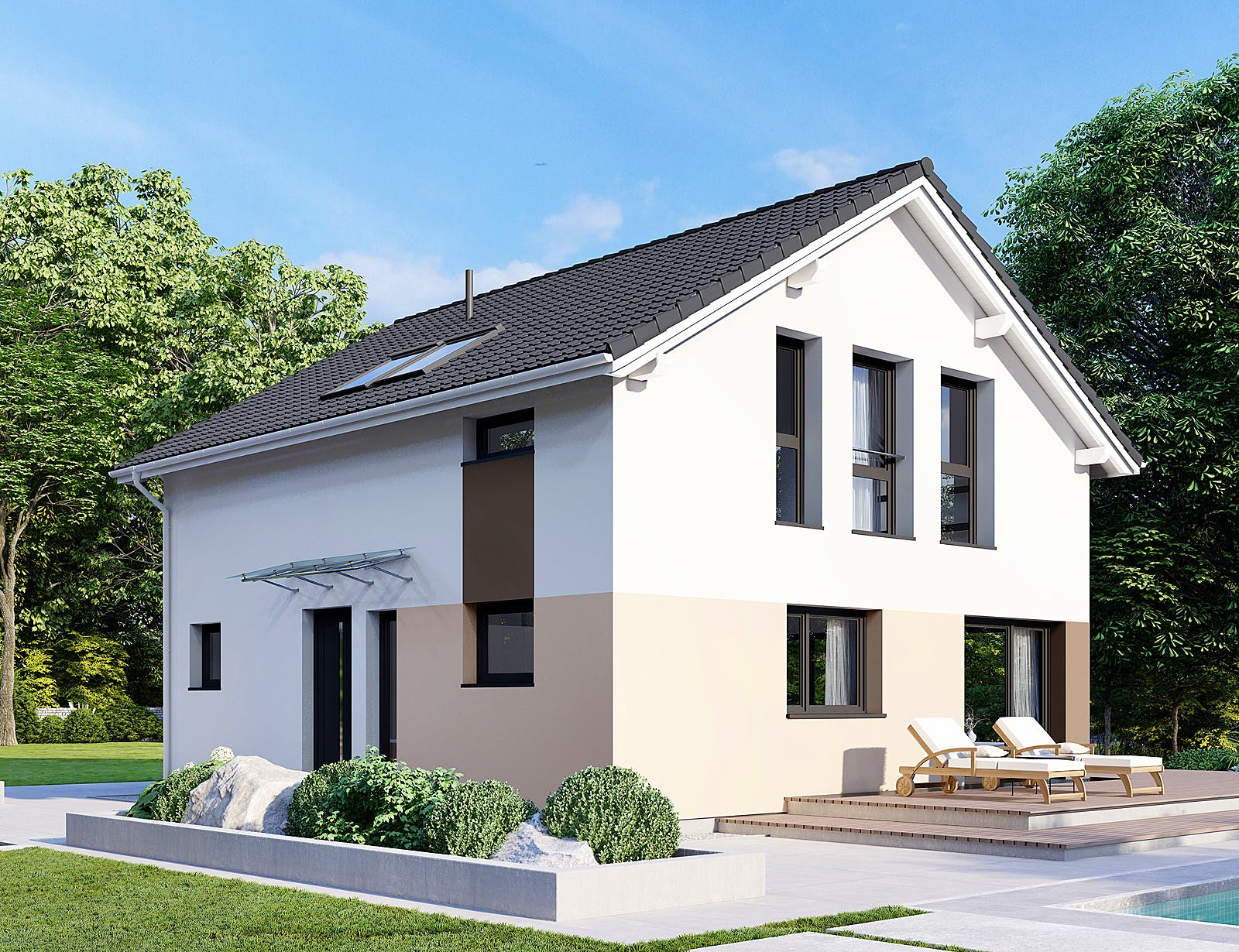 Fertighaus Point 121 von Danwood - Österreich Schlüsselfertig ab 253200€, Satteldach-Klassiker Außenansicht 1