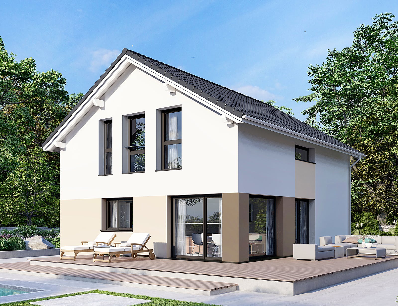 Fertighaus Point 121 von Danwood - Österreich Schlüsselfertig ab 253200€, Satteldach-Klassiker Außenansicht 2