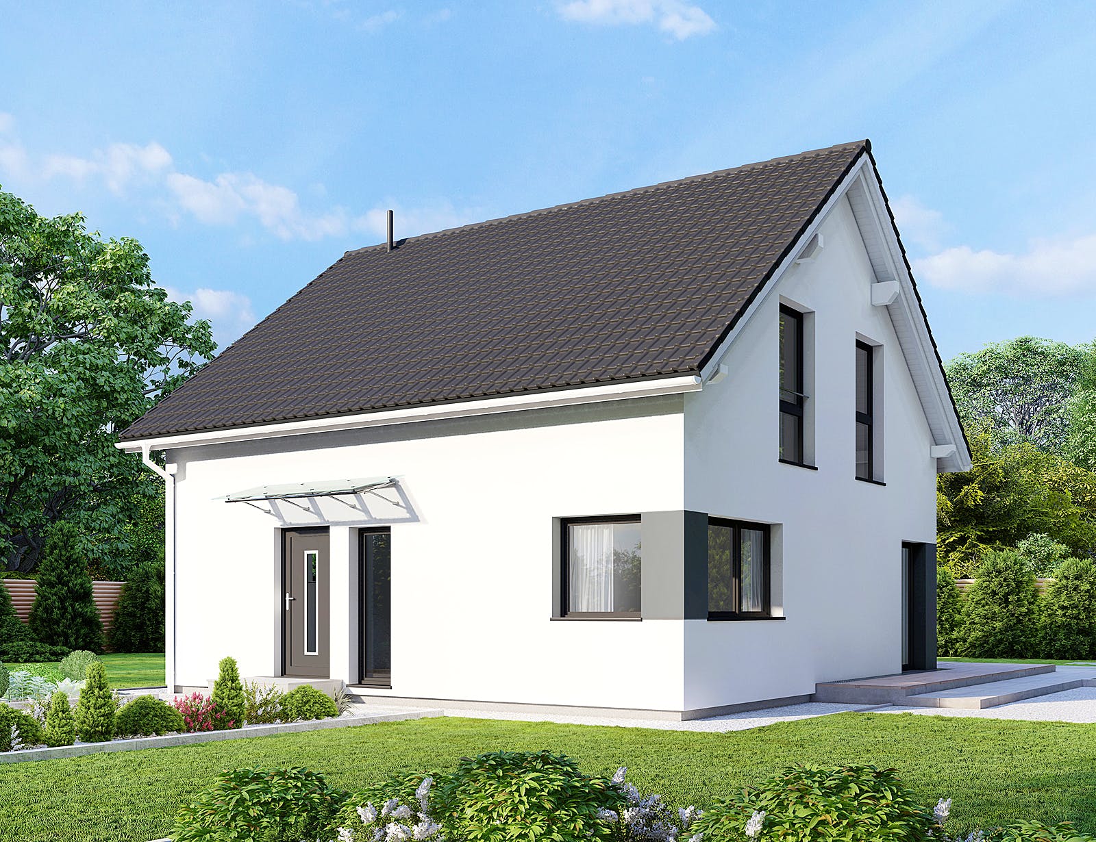 Fertighaus Point 126.1 von Danwood - Österreich Schlüsselfertig ab 233500€, Satteldach-Klassiker Außenansicht 1