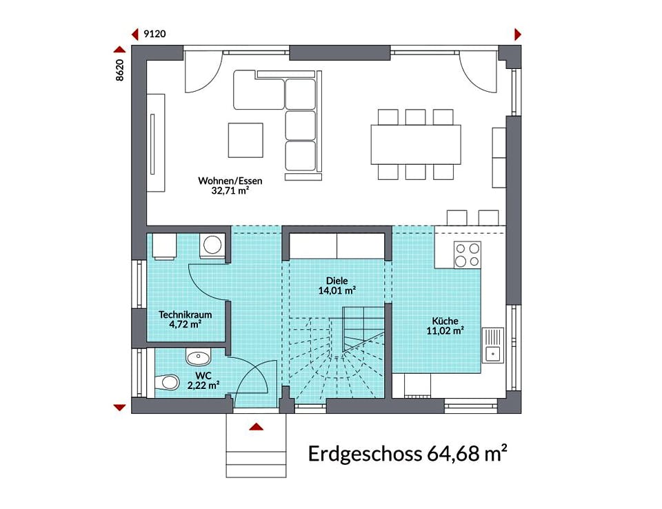Fertighaus Point 126.1 von Danwood - Österreich Schlüsselfertig ab 233500€, Satteldach-Klassiker Grundriss 1