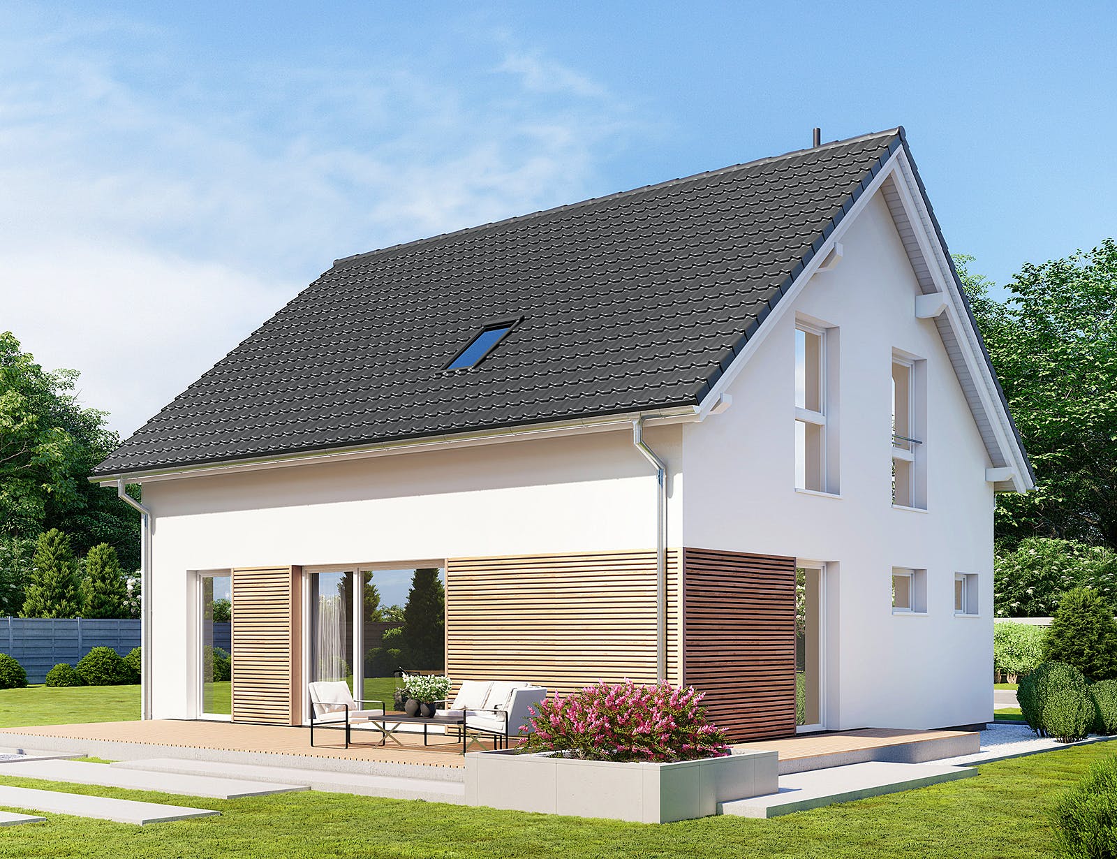 Fertighaus Point 130 von Danwood - Österreich Schlüsselfertig ab 239600€, Satteldach-Klassiker Außenansicht 1
